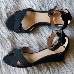 MERONA Black Suede Strappy Wedges 6.5